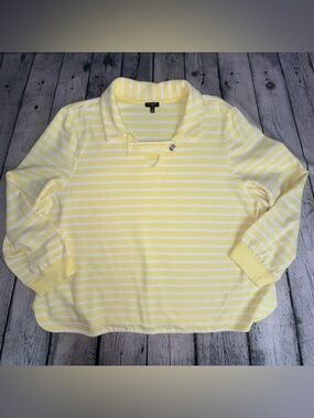 Talbots Yellow White Striped Retro Sailor French Terry Cotton Knit LS Polo Sz 3X